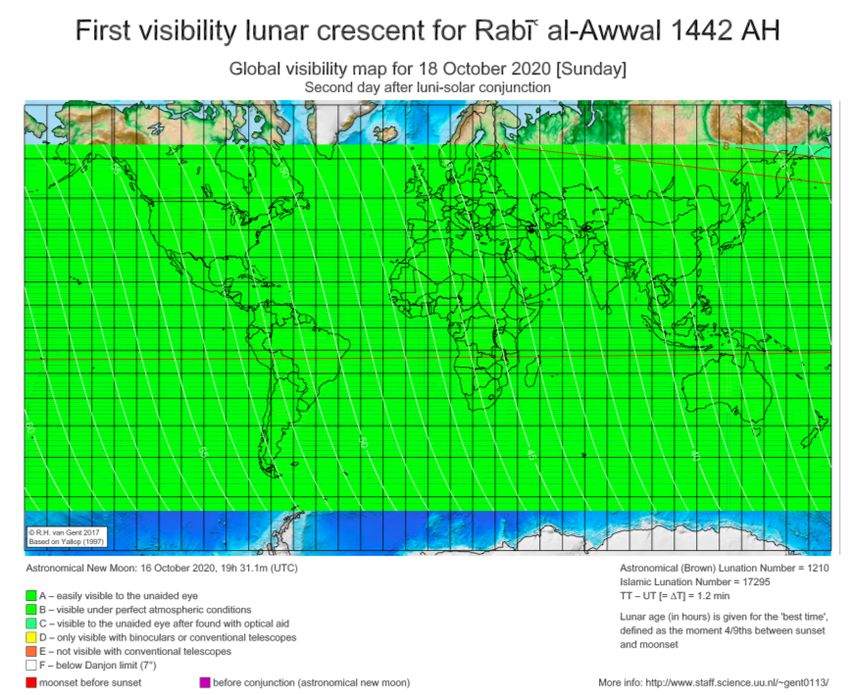 จันทร์เสี้ยวแรก (ฮีลาล) เพื่อกำหนดเดือนรอบีอุล เอาวัล (Rabiul Awal) ฮ.ศ.1442