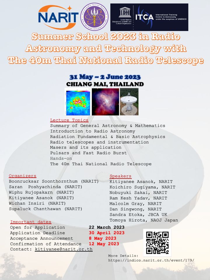 โรงเรียนภาคฤดูร้อน ปี 2023 ในหัวข้อเรื่อง Radio Astronomy and Technology with the 40m Thai National Radio Telescope